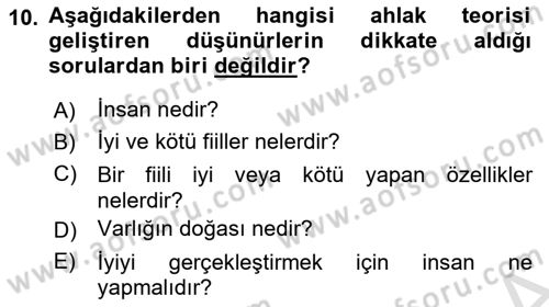 İslam Ahlak Esasları Dersi 2025 - 2026 Yılı (Vize) Ara Sınav Soruları 10. Soru