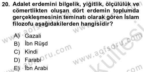 İslam Ahlak Esasları Dersi 2025 - 2026 Yılı (Vize) Ara Sınav Soruları 20. Soru