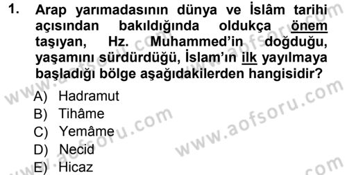 İlk Dönem İslam Tarihi Dersi 2012 - 2013 Yılı (Vize) Ara Sınavı 1. Soru