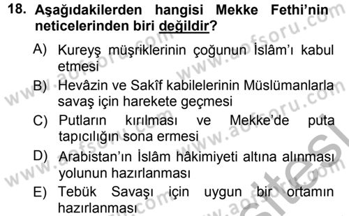 İlk Dönem İslam Tarihi Dersi 2012 - 2013 Yılı (Vize) Ara Sınavı 18. Soru