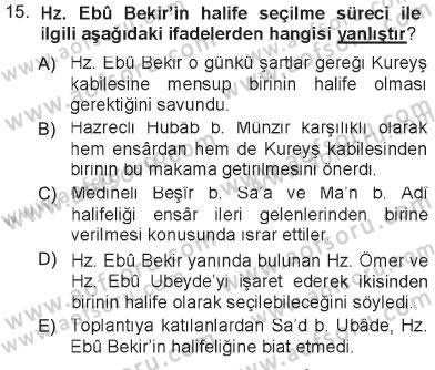 İlk Dönem İslam Tarihi Dersi 2012 - 2013 Yılı Tek Ders Sınav Soruları 15. Soru