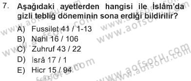 İlk Dönem İslam Tarihi Dersi 2012 - 2013 Yılı Tek Ders Sınav Soruları 7. Soru