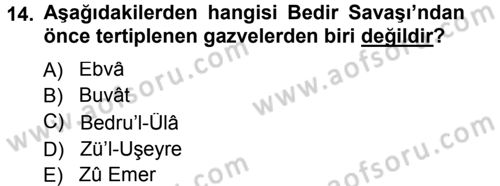 İlk Dönem İslam Tarihi Dersi 2013 - 2014 Yılı (Vize) Ara Sınav Soruları 14. Soru