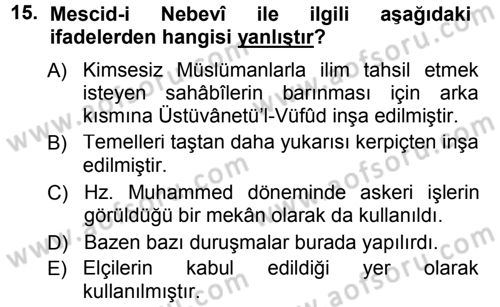 İlk Dönem İslam Tarihi Dersi 2013 - 2014 Yılı (Vize) Ara Sınav Soruları 15. Soru