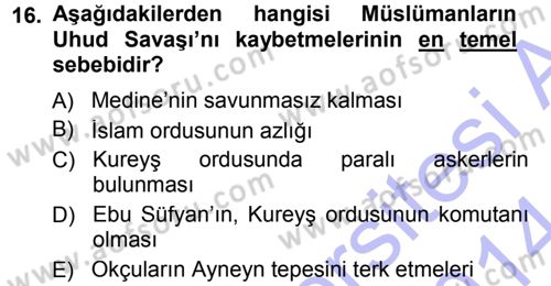 İlk Dönem İslam Tarihi Dersi 2013 - 2014 Yılı (Vize) Ara Sınav Soruları 16. Soru