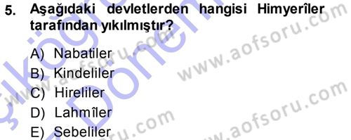 İlk Dönem İslam Tarihi Dersi 2013 - 2014 Yılı (Vize) Ara Sınav Soruları 5. Soru