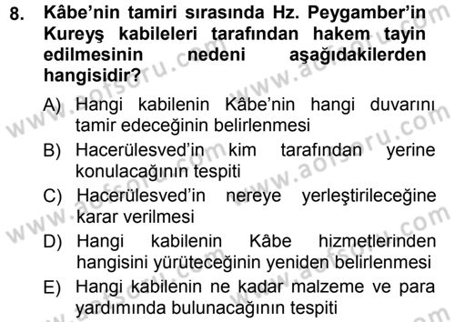 İlk Dönem İslam Tarihi Dersi 2013 - 2014 Yılı (Vize) Ara Sınav Soruları 8. Soru