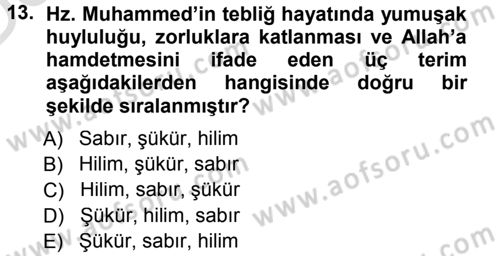 İlk Dönem İslam Tarihi Dersi 2013 - 2014 Yılı Tek Ders Sınav Soruları 13. Soru