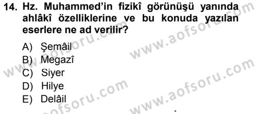 İlk Dönem İslam Tarihi Dersi 2013 - 2014 Yılı Tek Ders Sınav Soruları 14. Soru