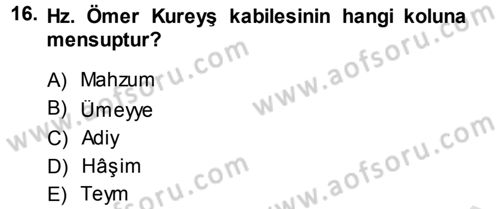 İlk Dönem İslam Tarihi Dersi 2013 - 2014 Yılı Tek Ders Sınav Soruları 16. Soru