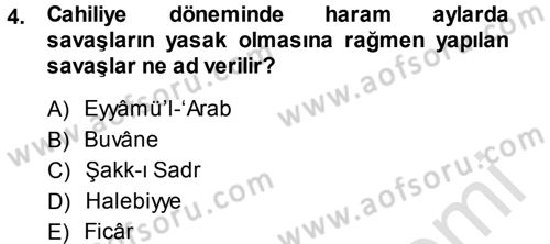 İlk Dönem İslam Tarihi Dersi 2013 - 2014 Yılı Tek Ders Sınav Soruları 4. Soru
