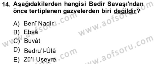 İlk Dönem İslam Tarihi Dersi 2014 - 2015 Yılı (Vize) Ara Sınav Soruları 14. Soru