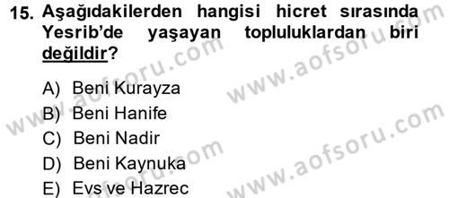 İlk Dönem İslam Tarihi Dersi 2014 - 2015 Yılı (Vize) Ara Sınav Soruları 15. Soru