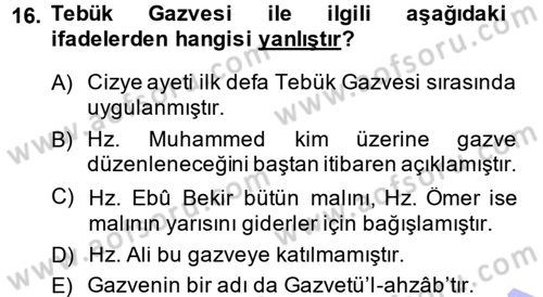 İlk Dönem İslam Tarihi Dersi Ara Sınavı Deneme Sınav Soruları 16. Soru