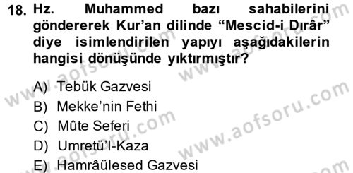 İlk Dönem İslam Tarihi Dersi 2014 - 2015 Yılı (Vize) Ara Sınav Soruları 18. Soru