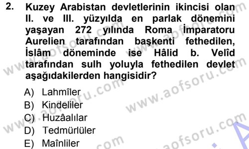 İlk Dönem İslam Tarihi Dersi 2014 - 2015 Yılı (Vize) Ara Sınav Soruları 2. Soru