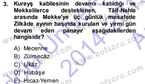 İlk Dönem İslam Tarihi Dersi 2014 - 2015 Yılı (Vize) Ara Sınav Soruları 3. Soru