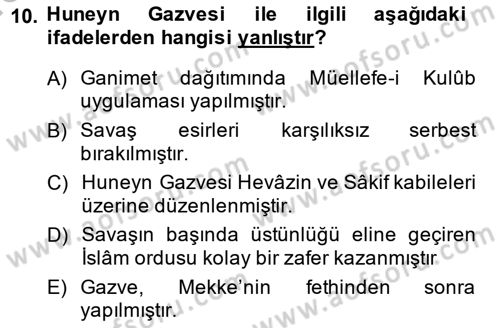 İlk Dönem İslam Tarihi Dersi 2014 - 2015 Yılı (Final) Dönem Sonu Sınav Soruları 10. Soru