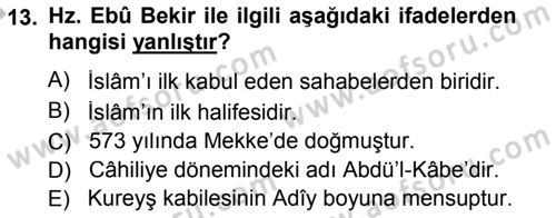 İlk Dönem İslam Tarihi Dersi 2014 - 2015 Yılı (Final) Dönem Sonu Sınav Soruları 13. Soru