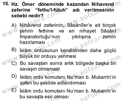 İlk Dönem İslam Tarihi Dersi 2014 - 2015 Yılı (Final) Dönem Sonu Sınav Soruları 15. Soru