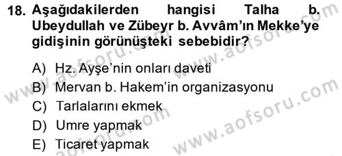 İlk Dönem İslam Tarihi Dersi 2014 - 2015 Yılı (Final) Dönem Sonu Sınav Soruları 18. Soru