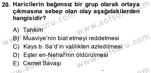 İlk Dönem İslam Tarihi Dersi 2014 - 2015 Yılı (Final) Dönem Sonu Sınav Soruları 20. Soru