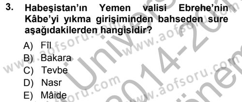 İlk Dönem İslam Tarihi Dersi 2014 - 2015 Yılı (Final) Dönem Sonu Sınav Soruları 3. Soru