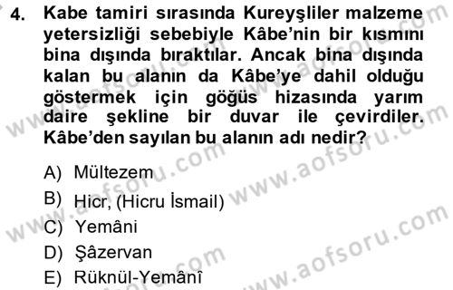 İlk Dönem İslam Tarihi Dersi 2014 - 2015 Yılı (Final) Dönem Sonu Sınav Soruları 4. Soru