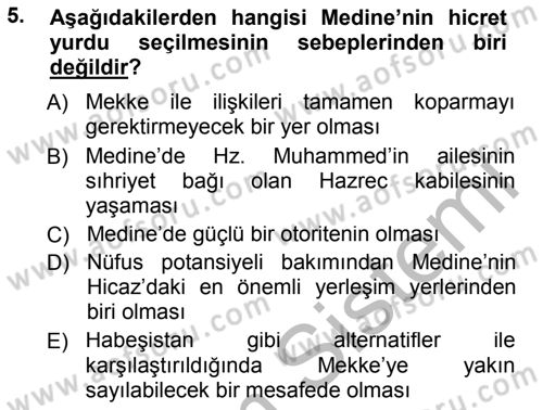 İlk Dönem İslam Tarihi Dersi 2014 - 2015 Yılı (Final) Dönem Sonu Sınav Soruları 5. Soru