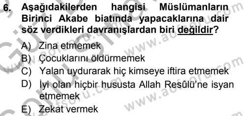 İlk Dönem İslam Tarihi Dersi 2014 - 2015 Yılı (Final) Dönem Sonu Sınav Soruları 6. Soru