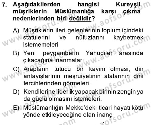İlk Dönem İslam Tarihi Dersi 2014 - 2015 Yılı (Final) Dönem Sonu Sınav Soruları 7. Soru