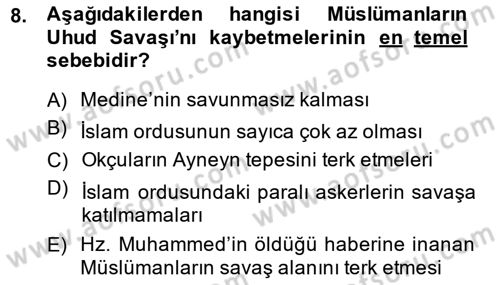 İlk Dönem İslam Tarihi Dersi 2014 - 2015 Yılı (Final) Dönem Sonu Sınav Soruları 8. Soru