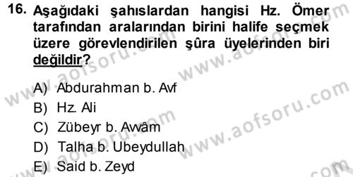 İlk Dönem İslam Tarihi Dersi 2014 - 2015 Yılı Tek Ders Sınav Soruları 16. Soru