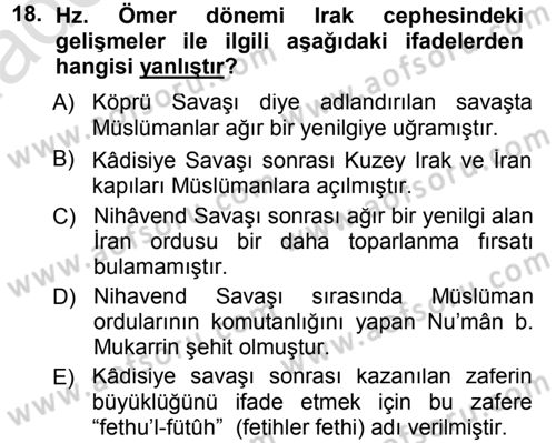 İlk Dönem İslam Tarihi Dersi 2014 - 2015 Yılı Tek Ders Sınav Soruları 18. Soru
