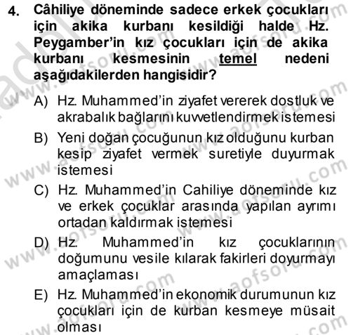 İlk Dönem İslam Tarihi Dersi 2014 - 2015 Yılı Tek Ders Sınav Soruları 4. Soru