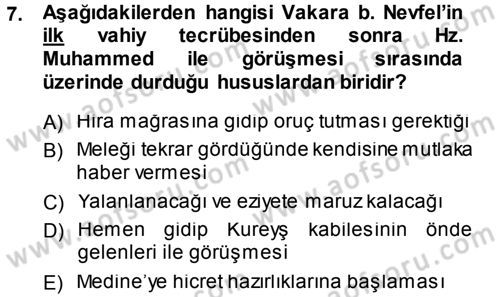 İlk Dönem İslam Tarihi Dersi 2014 - 2015 Yılı Tek Ders Sınav Soruları 7. Soru