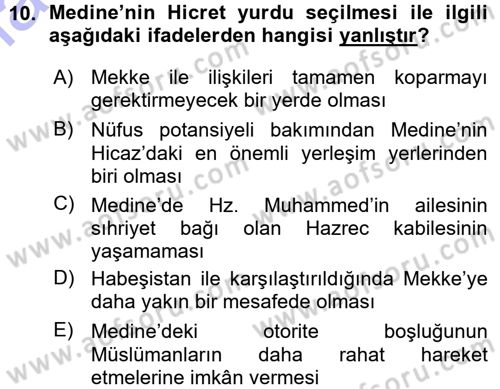 İlk Dönem İslam Tarihi Dersi 2015 - 2016 Yılı (Vize) Ara Sınav Soruları 10. Soru