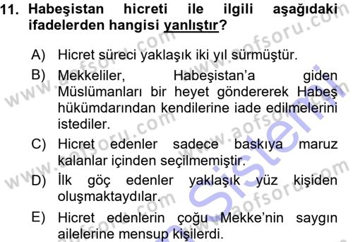 İlk Dönem İslam Tarihi Dersi 2015 - 2016 Yılı (Vize) Ara Sınav Soruları 11. Soru
