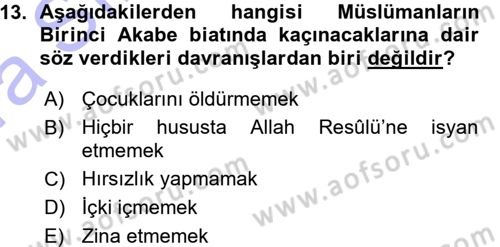 İlk Dönem İslam Tarihi Dersi 2015 - 2016 Yılı (Vize) Ara Sınav Soruları 13. Soru