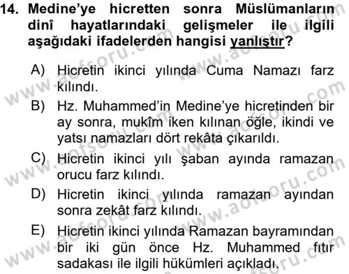 İlk Dönem İslam Tarihi Dersi 2015 - 2016 Yılı (Vize) Ara Sınav Soruları 14. Soru