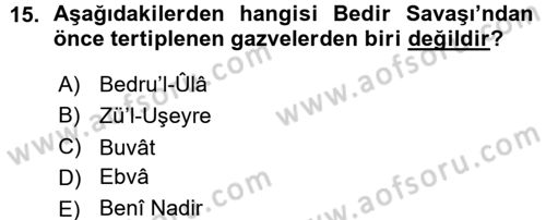 İlk Dönem İslam Tarihi Dersi 2015 - 2016 Yılı (Vize) Ara Sınav Soruları 15. Soru