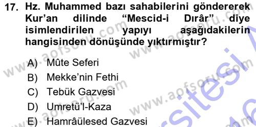 İlk Dönem İslam Tarihi Dersi 2015 - 2016 Yılı (Vize) Ara Sınav Soruları 17. Soru