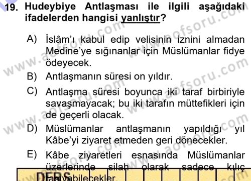 İlk Dönem İslam Tarihi Dersi 2015 - 2016 Yılı (Vize) Ara Sınav Soruları 19. Soru