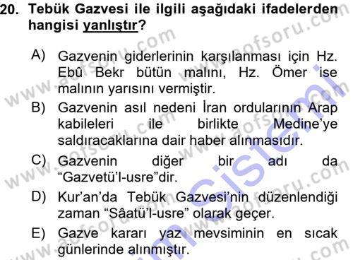 İlk Dönem İslam Tarihi Dersi 2015 - 2016 Yılı (Vize) Ara Sınav Soruları 20. Soru