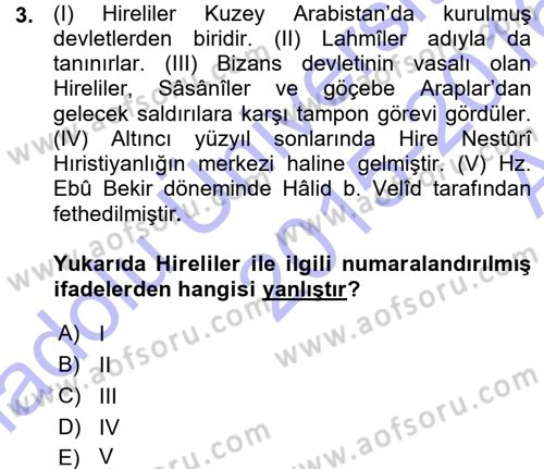 İlk Dönem İslam Tarihi Dersi 2015 - 2016 Yılı (Vize) Ara Sınav Soruları 3. Soru