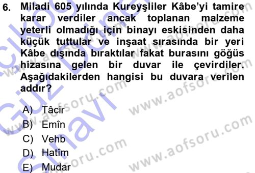 İlk Dönem İslam Tarihi Dersi 2015 - 2016 Yılı (Vize) Ara Sınav Soruları 6. Soru