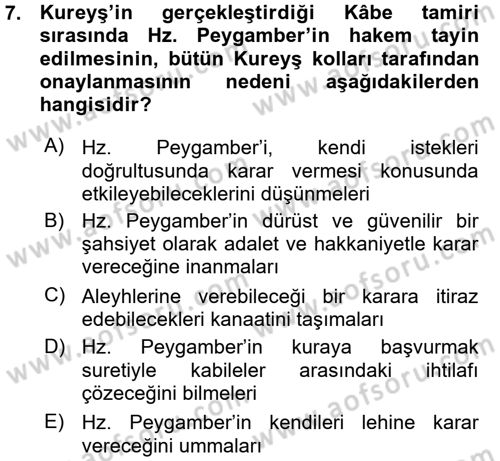 İlk Dönem İslam Tarihi Dersi 2015 - 2016 Yılı (Vize) Ara Sınav Soruları 7. Soru