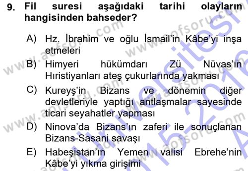 İlk Dönem İslam Tarihi Dersi 2015 - 2016 Yılı (Vize) Ara Sınav Soruları 9. Soru
