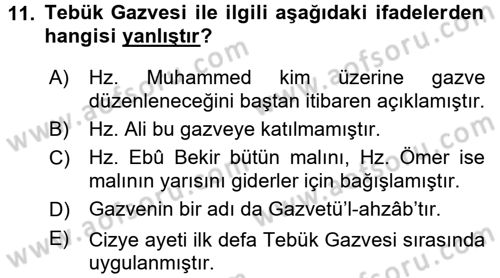 İlk Dönem İslam Tarihi Dersi 2015 - 2016 Yılı (Final) Dönem Sonu Sınav Soruları 11. Soru