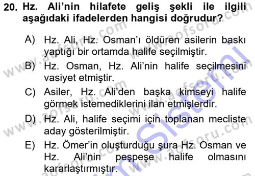 İlk Dönem İslam Tarihi Dersi 2015 - 2016 Yılı (Final) Dönem Sonu Sınav Soruları 20. Soru